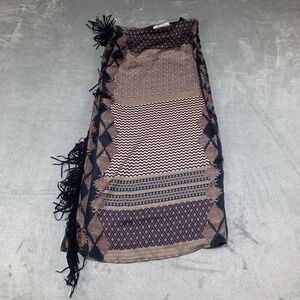 Ema's Blues‎ Long Maxi Skirt Aztec Boho Patchwork Faux Wrap Fringe Southwestern